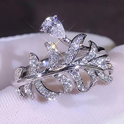 Water Drop Ring Female, Feather Leaf Shape Ring, Light Luxury Elegant Xiaoqing