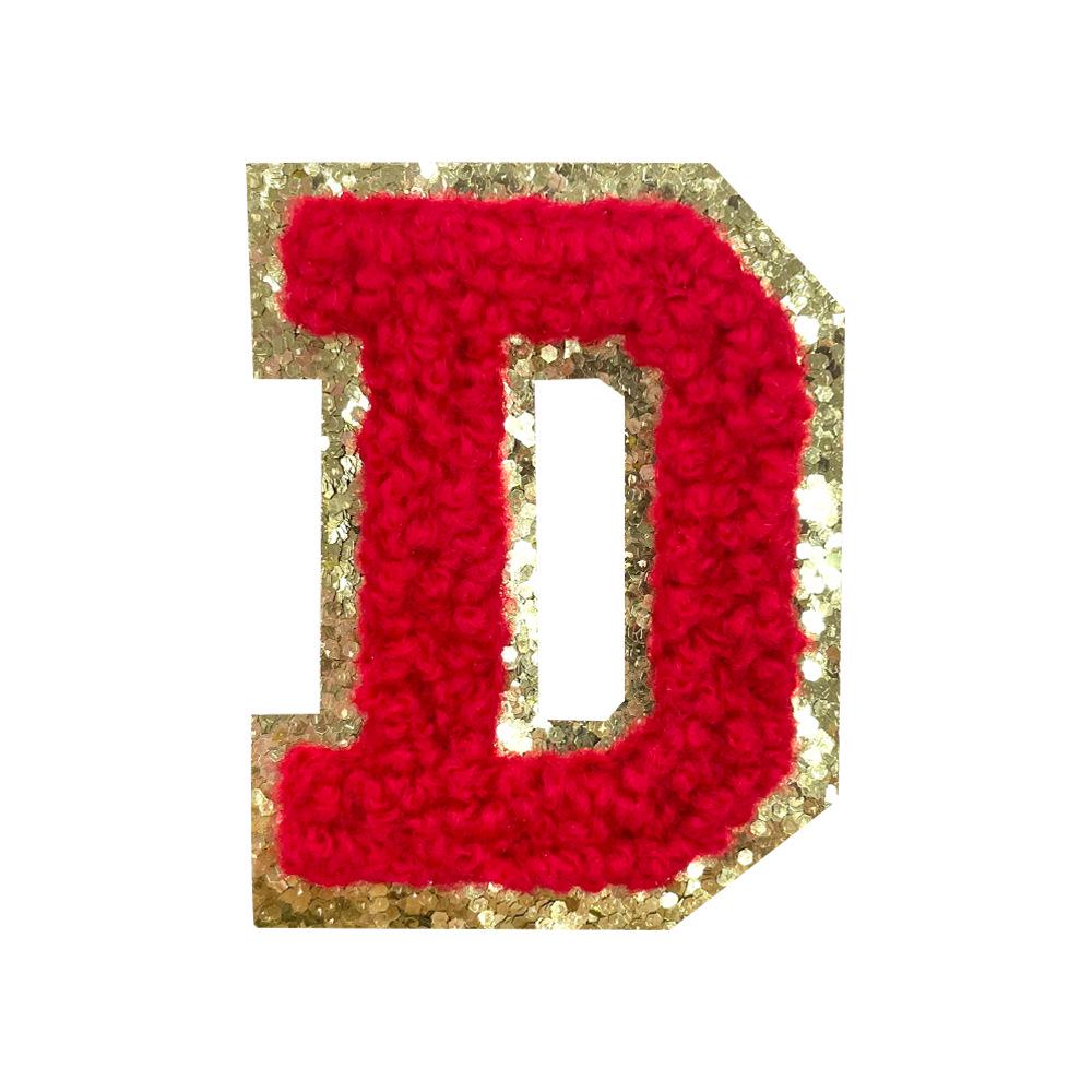 Red A-Z Chenille Embroidery Letter Patches, 5cm Self-Adhesive for DIY Clothing.