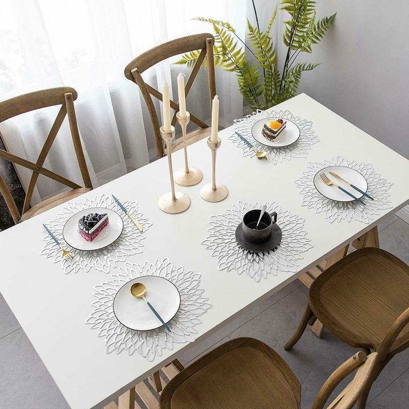 2Pcs  PVC Hollow Insulation Coaster Pads Table Bowl Mat Home Christmas Decor Heat Resistant Flower Shape Placemat for Dining Table