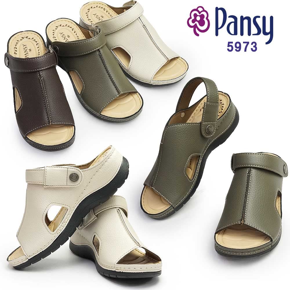 Sandals 5973 Lightweight Back Band Footbed Ladies LL Size Khaki [Pansy] Women's 2-Way Slip-ons (24.5cm - 25.0cm)