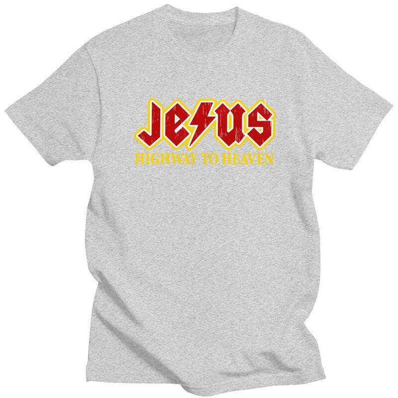 Custom Jesus Rocks Highway To Heaven T Shirts for Men 100 Cotton Tee Tops Tshirts Short Sleeve Fashion Tshirt Clothes