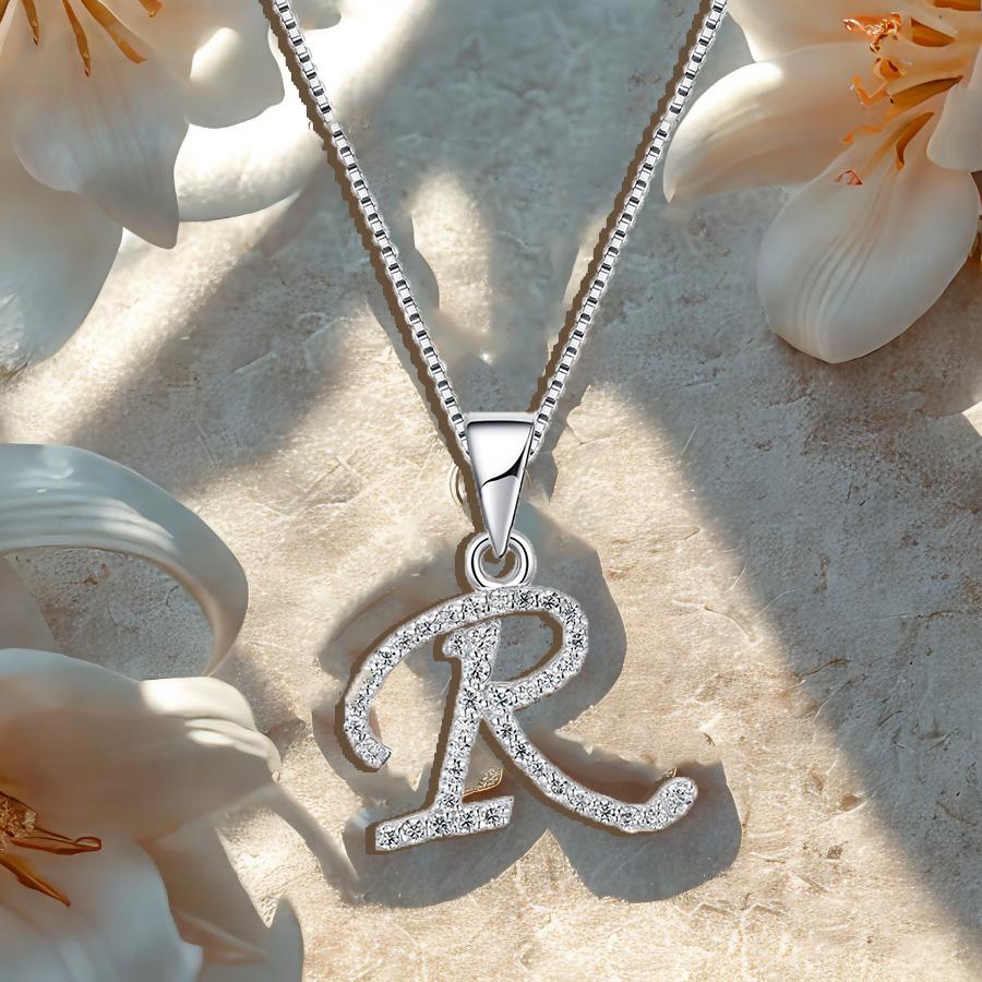 Charmantes Alphabet Elegantes Anhänger Initiale Buchstabe R Schlichte Exquisite Liebesherz Halskette Mode DIY