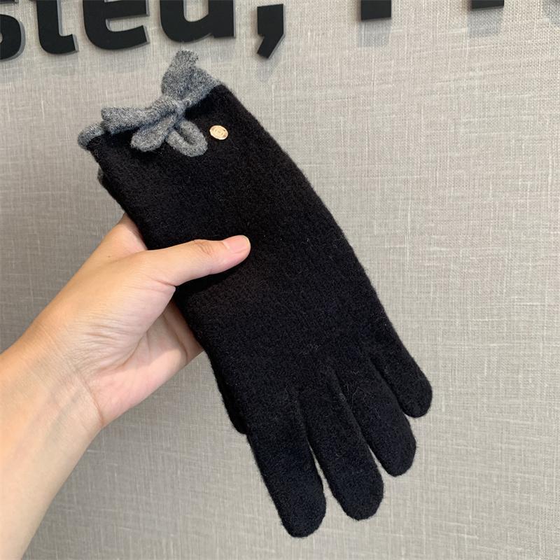 

Перчатки с бантом из цельного куска ткани, с раздельными пальцами, ветрозащитные, с защитой от холода, с увеличенной защитой запястья, перчатки для езды на велосипеде, с сенсорным экраном, с сохранением тепла One size чёрный/серый