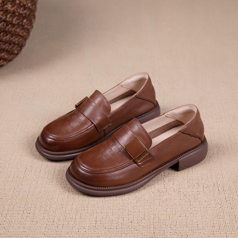 First layer cowhide loafers women's autumn new leather casual work one pedal soft sole soft surface small leather shoes single shoes
