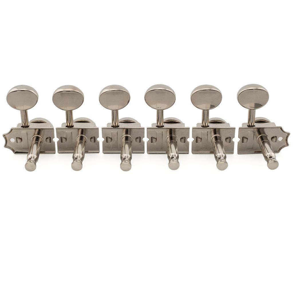 Musiclily Pro R18T Locking Gear Vintage Kluson Oval Nickel für und Telecaster E-Gitarren 6-in-line Linkshänder Halbgeschlossene Mechaniken, 18:1 Übersetzung,