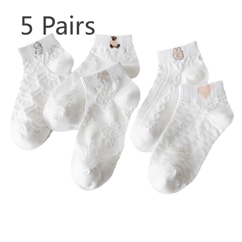 

5 пар носков, носки-лодочки, белые носки, удобные, дышащие, женские короткие носки, тонкие, студенческие, универсальные, неглубокие, симпатичные, низкие женские носки 5 pairs белый