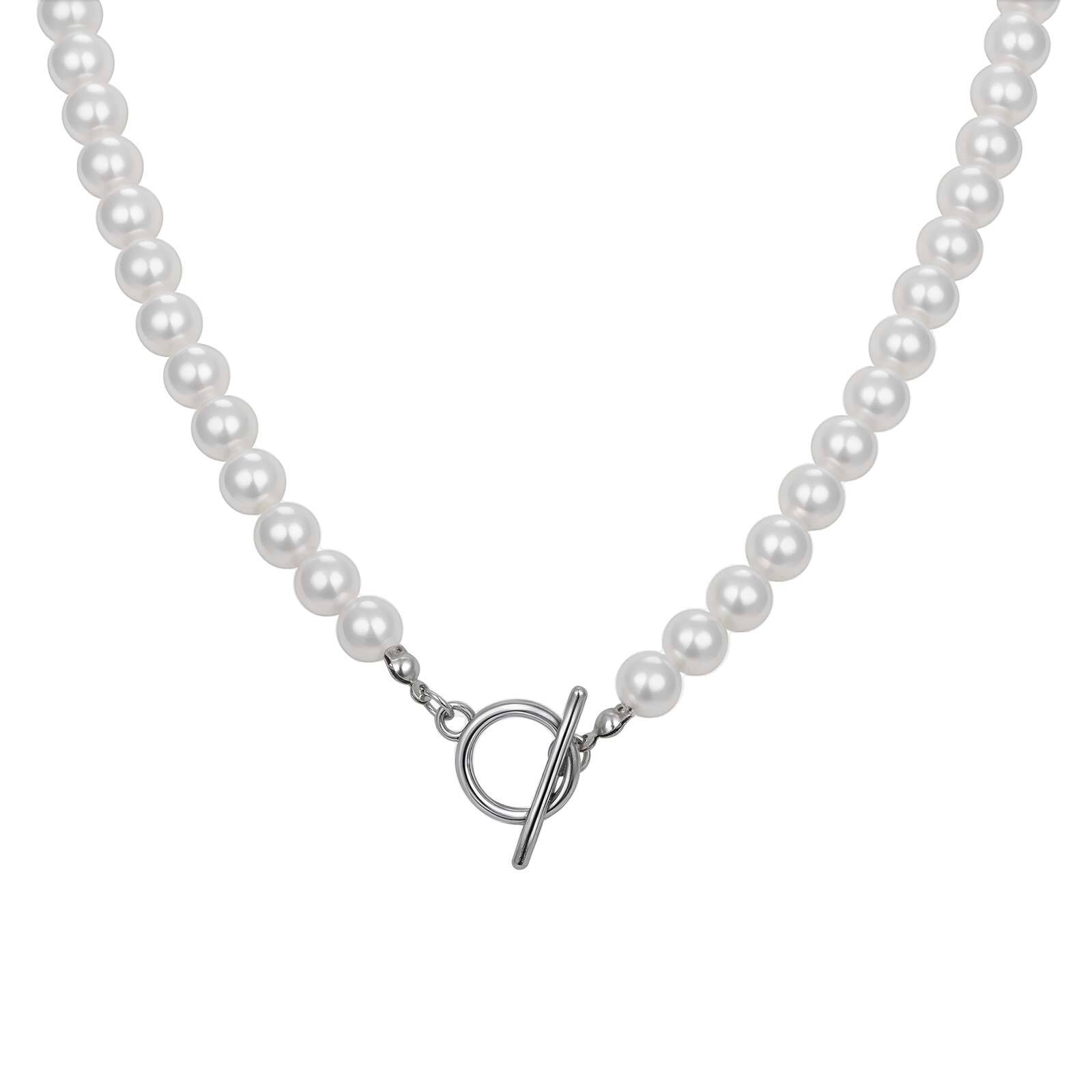 8mm Pearl Necklace for Men Women,White Imitation Pearl Beaded Collar,Casual Jewelry Gift 45cm
