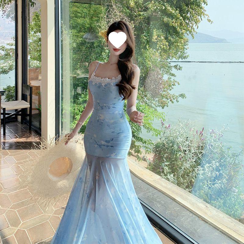 

Spring Ballet Lace Spaghetti Strap Dress with Ombre Floral Fishtail Skirt S (For 40-45kg)