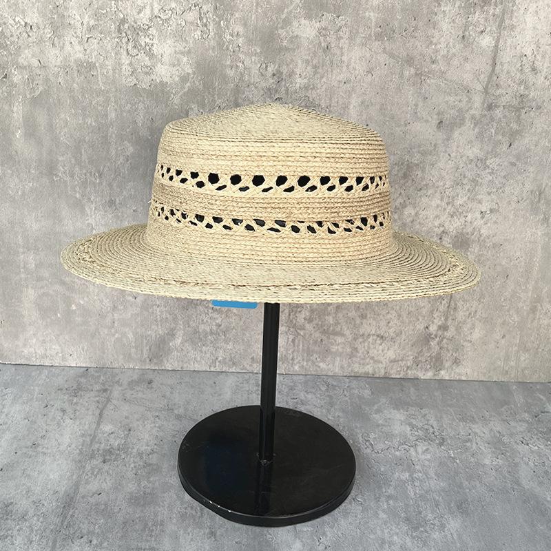 French Sweet Hand-Woven Raffia Flat Top Hat Women'S Summer Sunscreen Hollow Elegant Top Hat