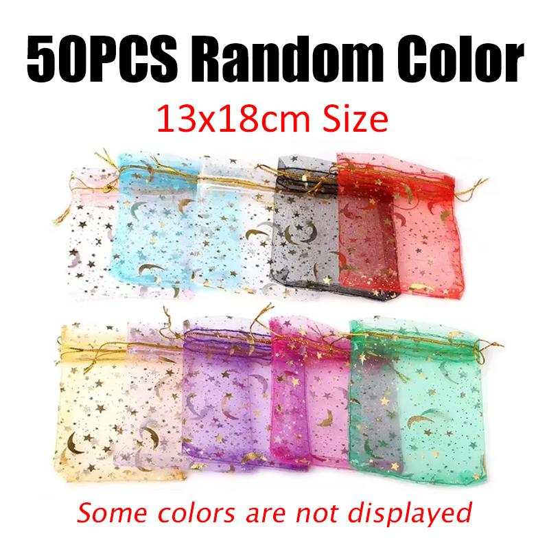 50PCS Gold Silver Stamping Moon Star Drawstring Bag Gift Package Pouche Bag Suitable for Festival Wedding Party Gift Storage ZYF
