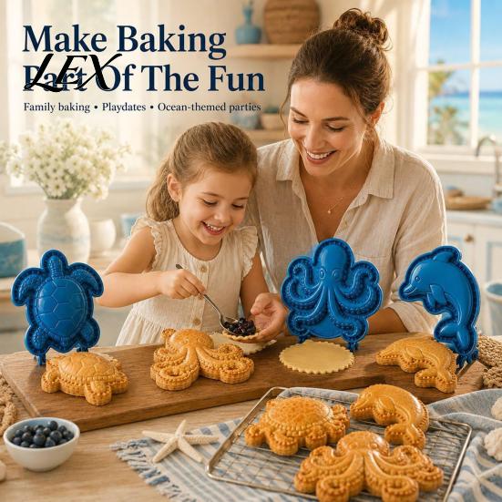 Nonstick Pastry Crimper for Kids Marine Animal Mini Pie Mold, Durable Non-stick Reusable Dough Cutter, Decorative Kitchen Tools Family Baking