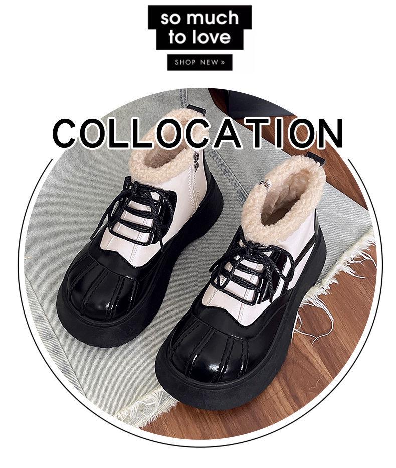 Women's Korean Style Thick Sole Ankle Boots - British College Style, Autumn/Winter High Heels, Height Increasing, Cotton Shell.