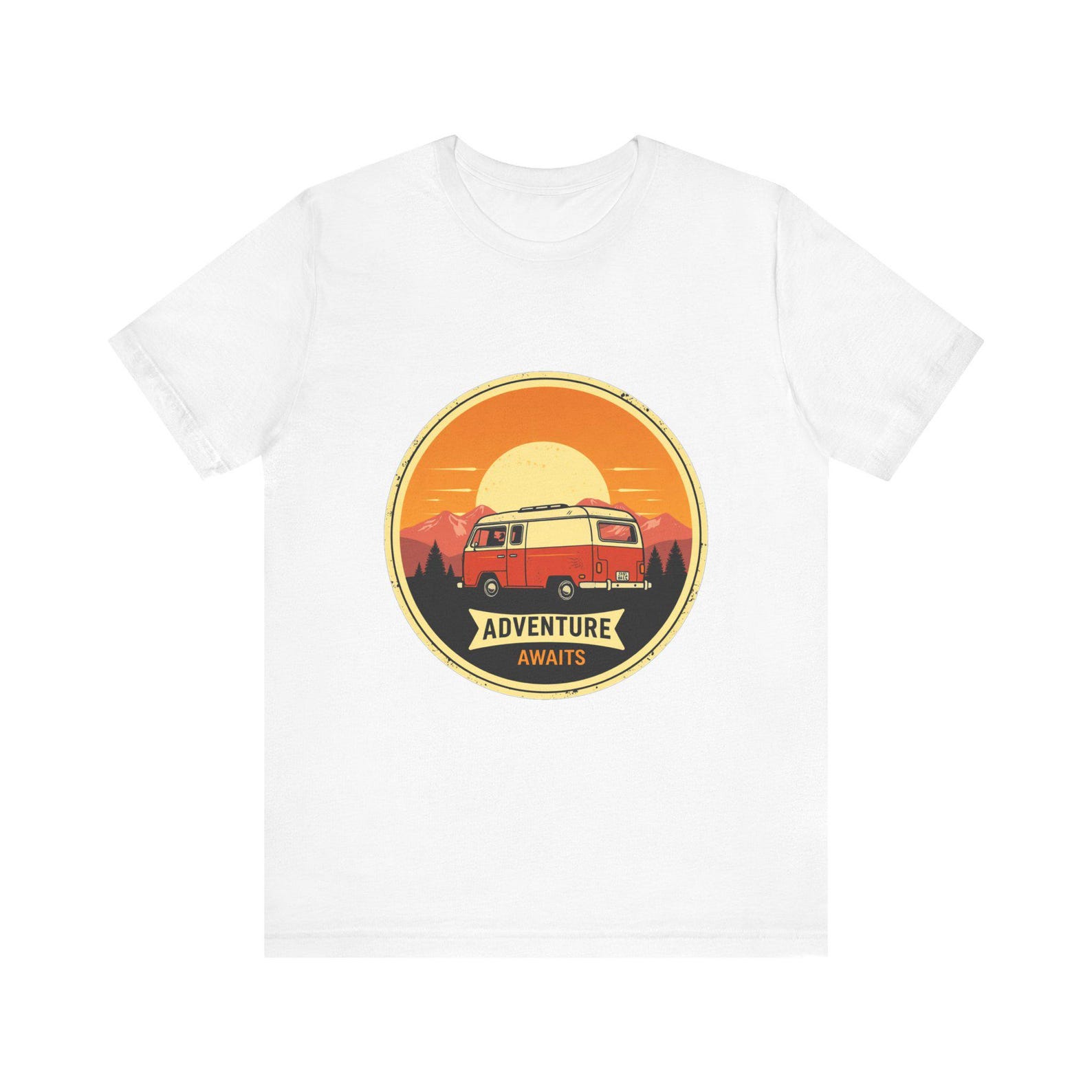 Retro Camper Van Sunset T-Shirt, Vintage Adventure Van Life Tee L