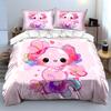 Cute Pink Axolotl with Flowers Bedding Duvet Cover Set  (1*Duvet Cover 2*Pillowcases, without duvet insert)