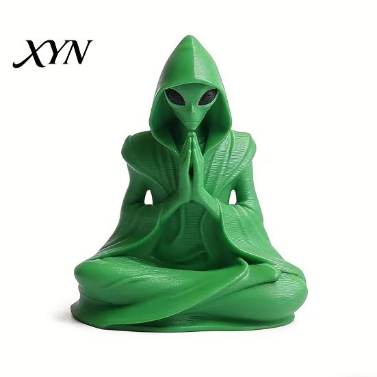 Zen Alien Decor 3D Printed Meditation Statue, Desk Ornament, Unique Desktop Embellishment Cute Extraterrestrial Figurine for Home Office, Sci Fi Gift