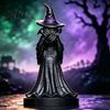 Hand Carved Resin Craft Lighted Witch Figurine Holding Black Cat Statue Gothic Stable Base Figurine Sculpture with LED Lights for Halloween