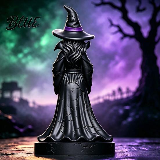 Hand Carved Resin Craft Lighted Witch Figurine Holding Black Cat Statue Gothic Stable Base Figurine Sculpture with LED Lights for Halloween