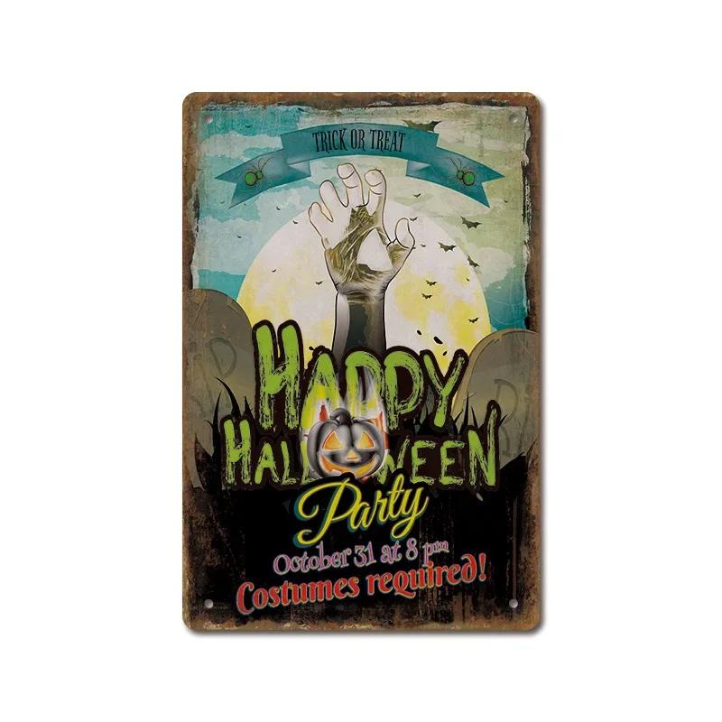 Halloween Festival Decor Plaques Kitchen Home Garage Wall Tin Sign Vintage Art Metal Signs Trick Or Treat Pumpkin Plate Poste