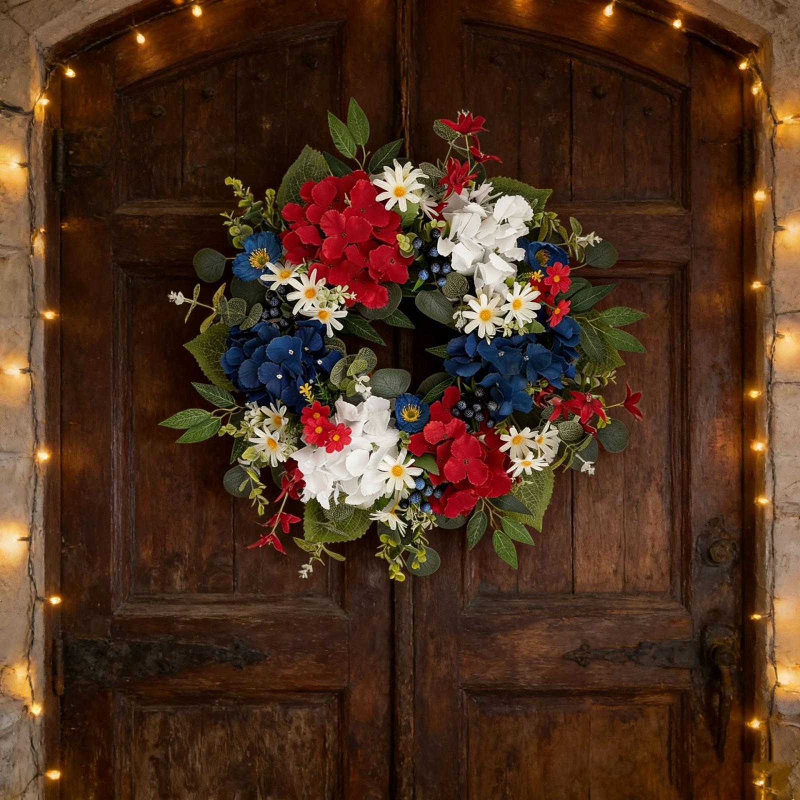 

Independence Day Garland - Realistic Hydrangea Red--blue Garland - Front Door Hanging Decoration one size