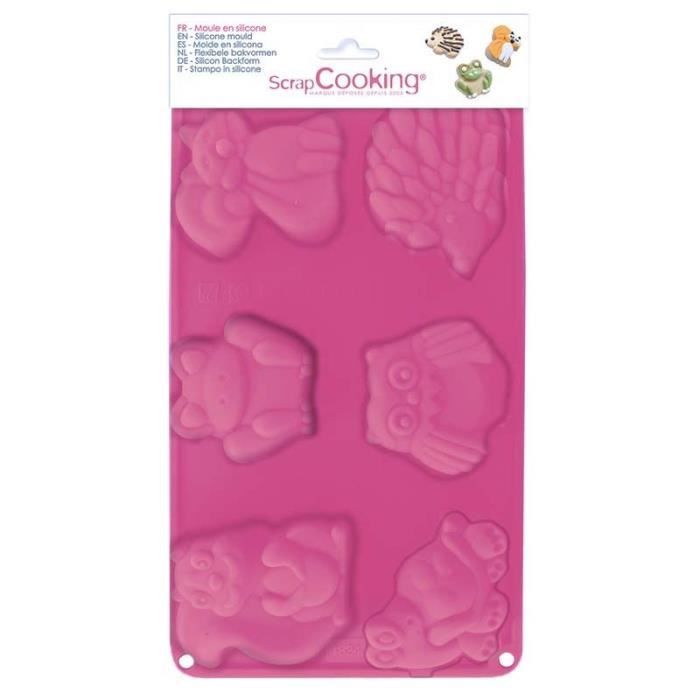 Moule en silicone - SCRAPCOOKING - 6 animaux de la forêt - Flexible - Antiadhérent - Inclus carte recette
