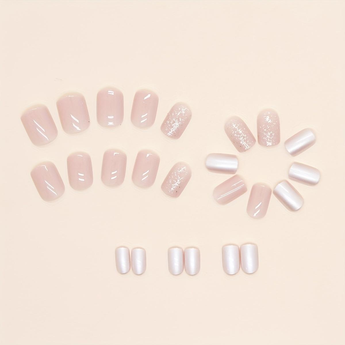

24PCS Bright Pink Pearl Press On Nails, Short Square Gloss FalseNails with Nail File & Tape, Reusable Acrylic Kit for Women Gift красный