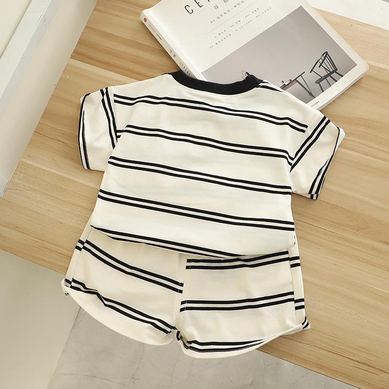 2Pcs/Sets Kids Set Casual Clothes Fashion Striped T-shirt Tops + Loose Shorts Clothing Boys Tracksuit Children Baby Clothes Suits