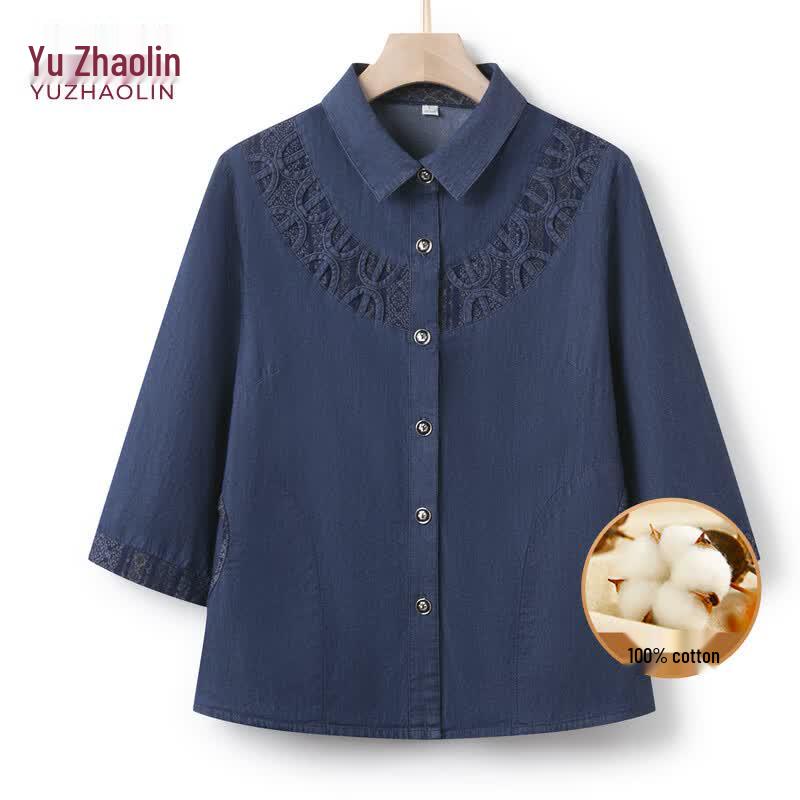 YUZHAOLIN Women s Summer 100% Cotton Denim Shirt 3XL