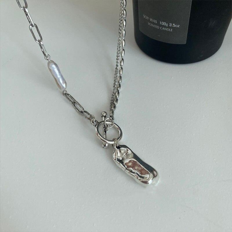 Collar de perlas barrocas irregulares de plata esterlina 925 para mujer, collar con cierre OT geométrico, joyería de fiesta nueva