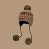 Autumn and winter lace-up ear protectors knitted hat women's Fair Island wind bag head hairball hat thickened warm jacquard wool hat