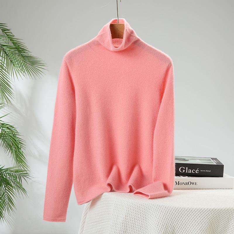 Lekasha Women's Slim Fit Cashmere Turtleneck Sweater - Rolled Edge, Semi-High Neck, Long Sleeve, Fashionable Base Layer.