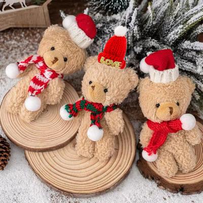 Plush Bear Christmas Decoration Small Stuffed Bear with Knit Hat And Scarf Cute Animals Tabletop Ornament for Xmas Party Favors