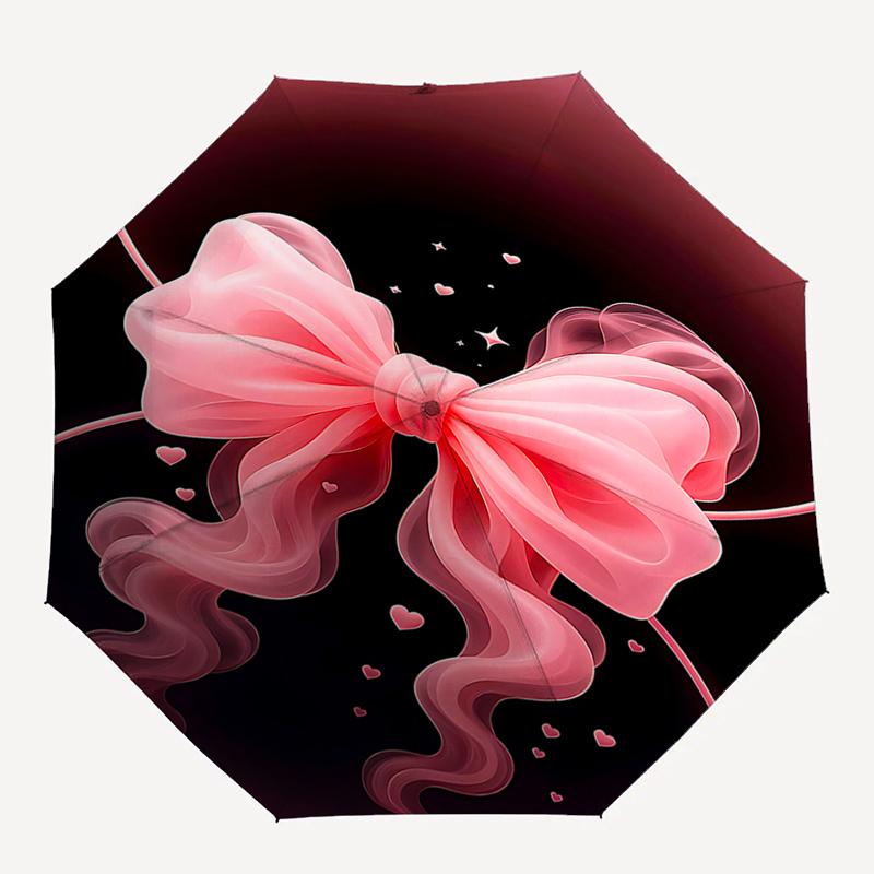 Pink Bow Automatic Opening Rain Umbrella with 3-Fold Design and Iron Frame - Perfect for Fans, Travelers, Daily Use, and Festive Gifts!01043
