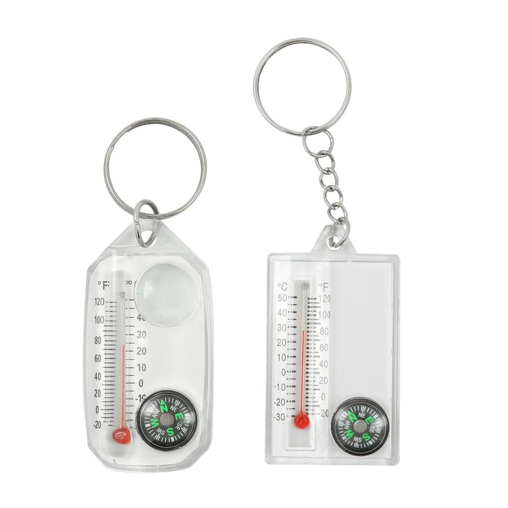 Portable Small Keychain Thermometer Compass Outdoor Mountaineering Buckle Compass Pointer for Wilderness Exploration