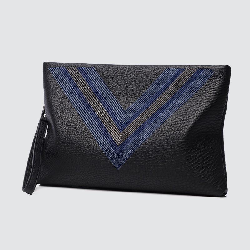 Men s Handbag Genuine Leather Brand Casual Hand-held Clip Bag Grab Checkered Envelope Hand In 30x3x18
