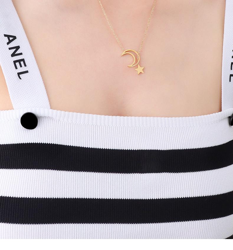 Star Moon Mini Pendant Necklace - European & American Ins Style In Stainless Steel & Titanium Clavicle Chain P315