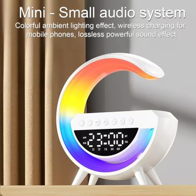 G-Shaped LED Wireless Speaker 15W Fast Charging Alarm Clock with 13 Lighting Modes Bedroom Nightstand Lamp Bluetooth-compatible 5.2 Speaker