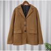 Fashion Brown Lapel With Pocket Jacket Woman Casual Single Breasted Long Sleeve Short Coat 2024 Lady Autumn High Street Outwear