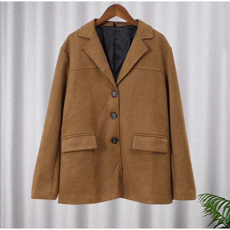 Fashion Brown Lapel With Pocket Jacket Woman Casual Single Breasted Long Sleeve Short Coat 2024 Lady Autumn High Street Outwear