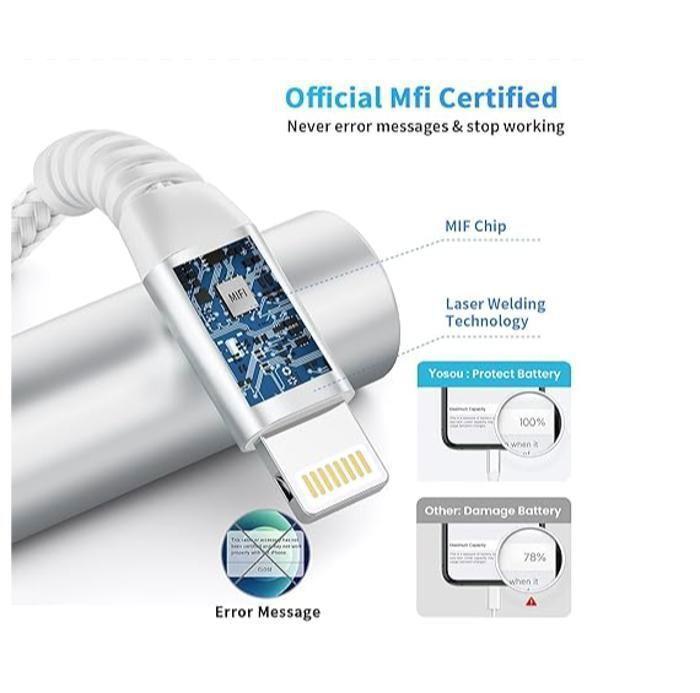 Câble iPhone [1m+1m/Lot de 2] Cable Chargeur iPhone Certifié MFi Câble Lightning avec Connecteur Résistant Fil Charge Rapide Compati