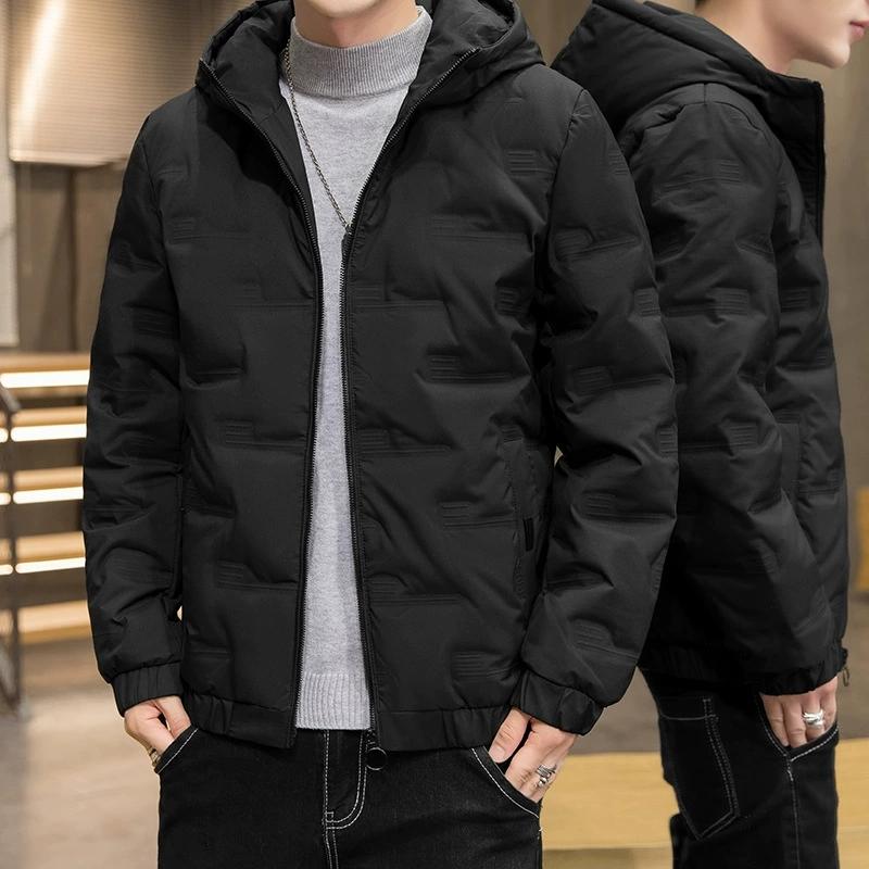 Men's Down Jacket Winter Fashion Casual All-match Youth Warm Short Hooded Solid Color White Duck Down Jacket