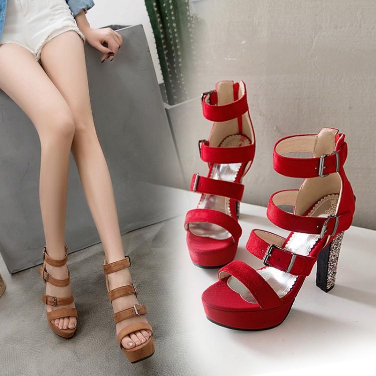 2025 Sexy Roman Sandals Summer New European and American Style Thin Belt Thick Sole Waterproof Table Thick Heel Sandals Foreign Trade