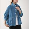 2025 New Women Blouse Coat Jackets Autumn Casual Denim Blue Vintage Outerwear Long Sleeve Loose Button Blue Blouse
