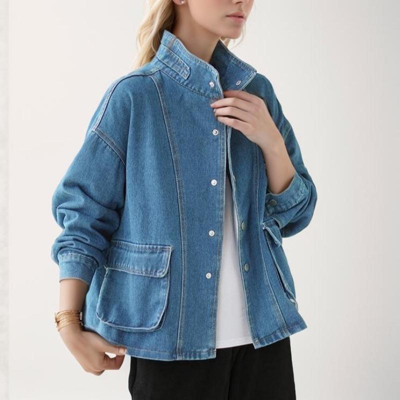 Bluză de damă nouă, 2025, toamnă, casual, denim, albastru, vintage, îmbrăcăminte exterioară, mânecă lungă, bluză albastră cu nasturi, vrac