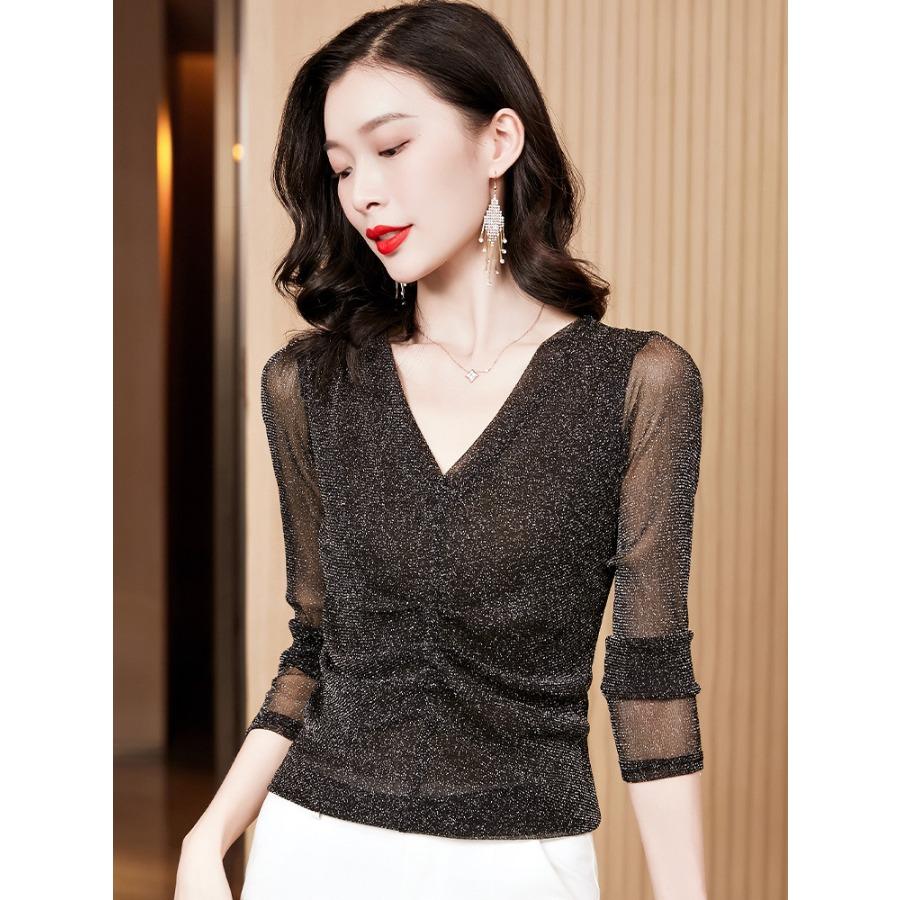 

Прозрачный сетчатый топ для женщин Блузка с длинным рукавом Базовый слой Кружевная рубашка QT2267 One Size хаки