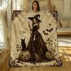 Vintage Halloween Witch Gothic Art Flannel Throw Blanket Soft Fleece Bed Sofa Cover, Decorative Aesthetic Throw for Home Living Room Bedroom