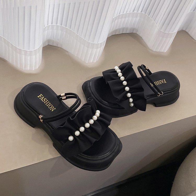 Fashion Two Way Wear Women's Sandals Fashion Pearl Fairy Sandal Summer Peep Toe Roman Sandals for Women Platform Sandals Sandalias Mujer