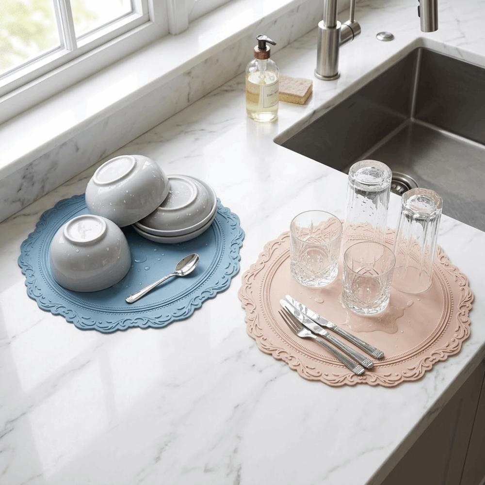 Retro Embossed Mat Non Slip Anti Slip Cushion Easy To Clean Placemat  Table Protection синий