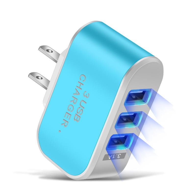 5V 1A 3-Port USB Wall Charger Adapter Candy Color For Mobile Phone Travel IPhone Charging Adapter With Indicator For Android Box