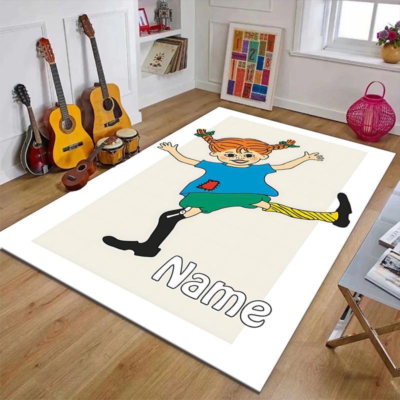 Custom Pippi Longstocking Mat Personalized Name, Polyester Washable Indoor Entryway Rug, Gift for Christmas, Easter, Thanksgiving Day