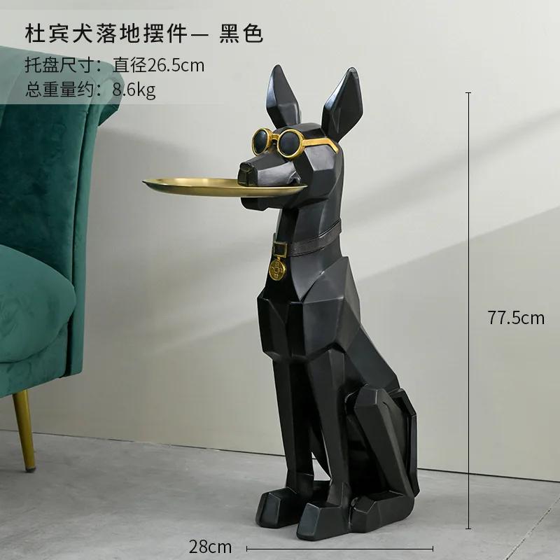 Large Doberman Butler Statue with Tray